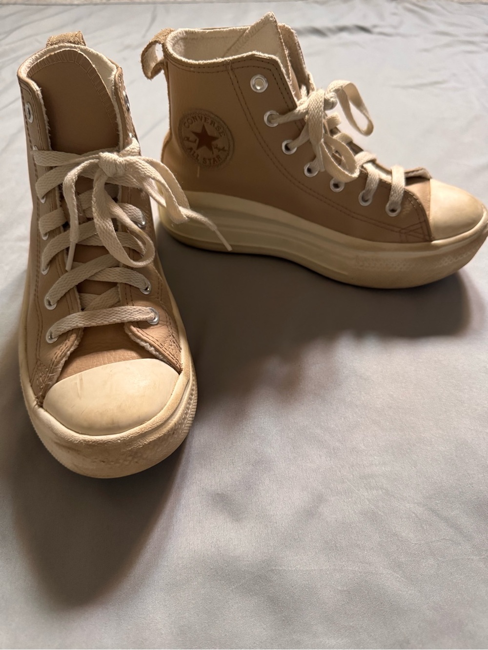 Converse High Top Platform Sneakers in Beige